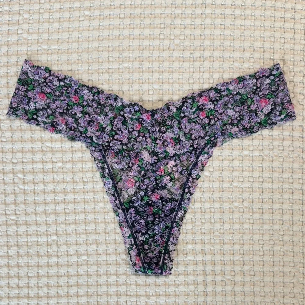 Victoria’s Secret The Lacie Ensign Navy Ditsy Floral Lace Thong Blue Purple Pink